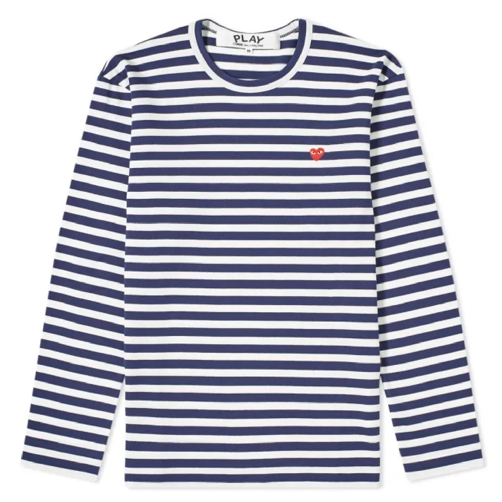 CDG PLAY Navy stripe long sleeve tee (Small)
